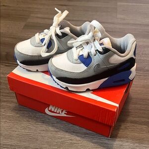 Nike Kids' Air Max 90 Sneakers - White, Blue, and Black